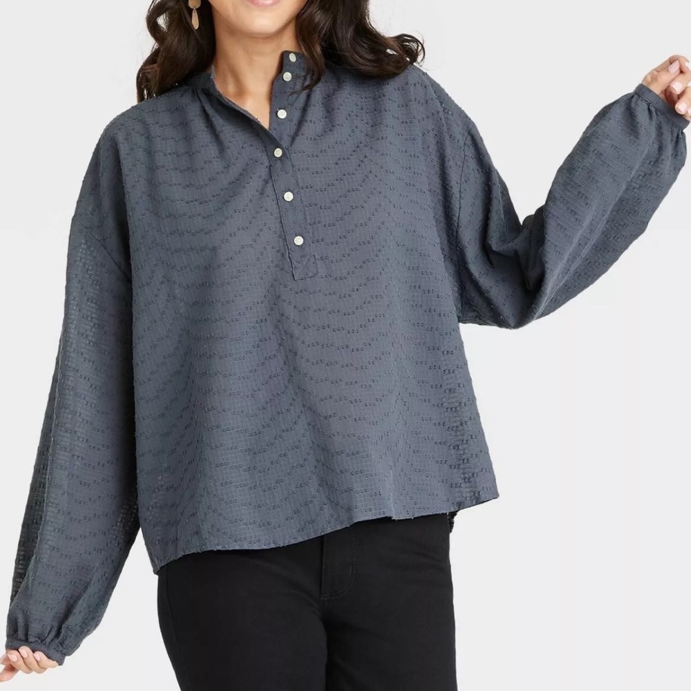•Medium• New Target Universal Thread Balloon Long Sleeve Poet Blue Blouse